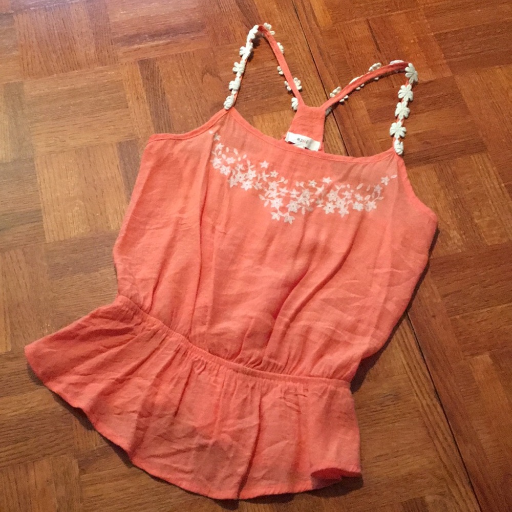 Peach dreamy daisy top, linen blend, sz Small